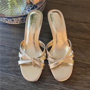 Steve Madden Metallic Gold Knot Kitten Mules